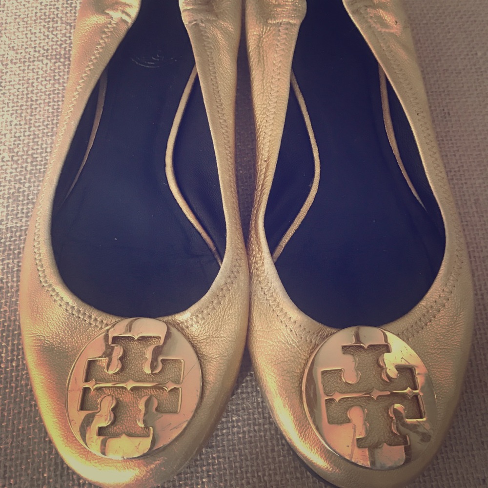 Tory Burch Minnie Travel Gold Ballet Flats